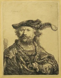 Selbstporträt mit Feder an der Mütze